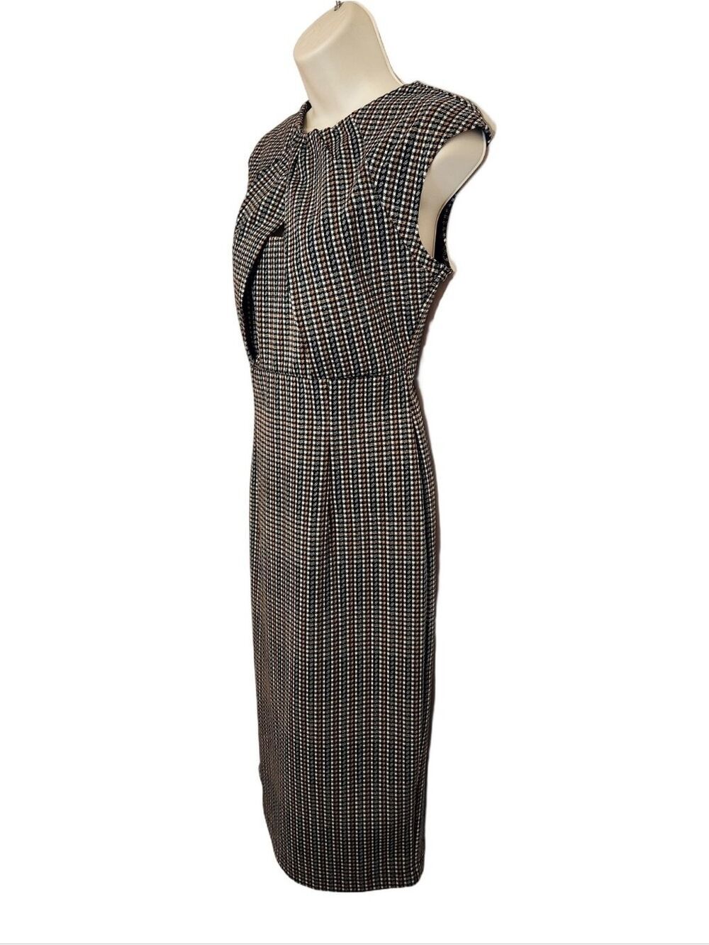 New York & Company Black Plaid Sheath Dress Midi Small - Picture 3 of 10